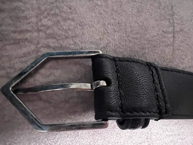 Saint Laurent Black Leather Belt with Metal Buckle