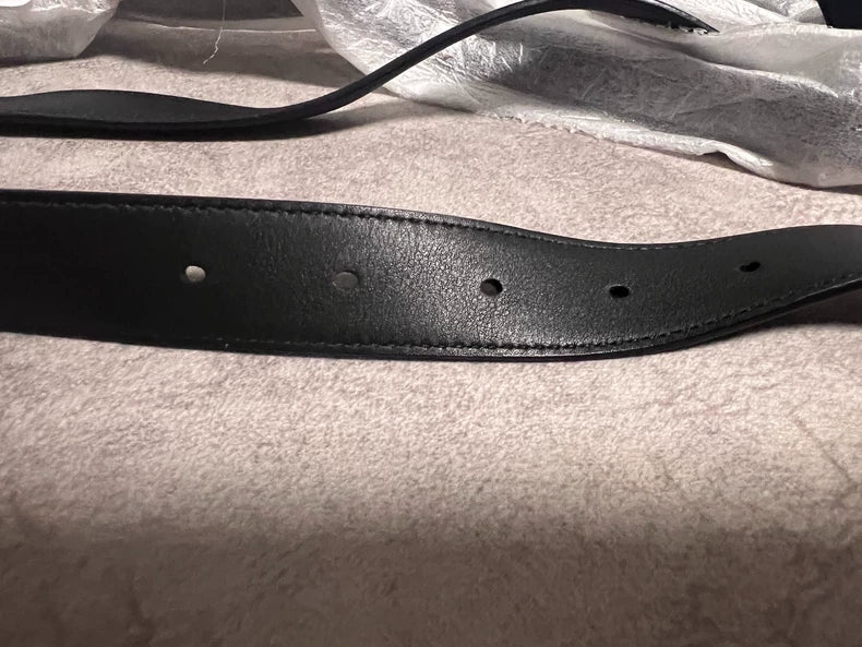 Saint Laurent Black Leather Belt with Metal Buckle