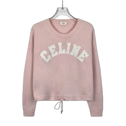 Celine Pink Logo Print Wool Long Sleeve Sweatshirt