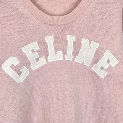 Celine Pink Logo Print Wool Long Sleeve Sweatshirt