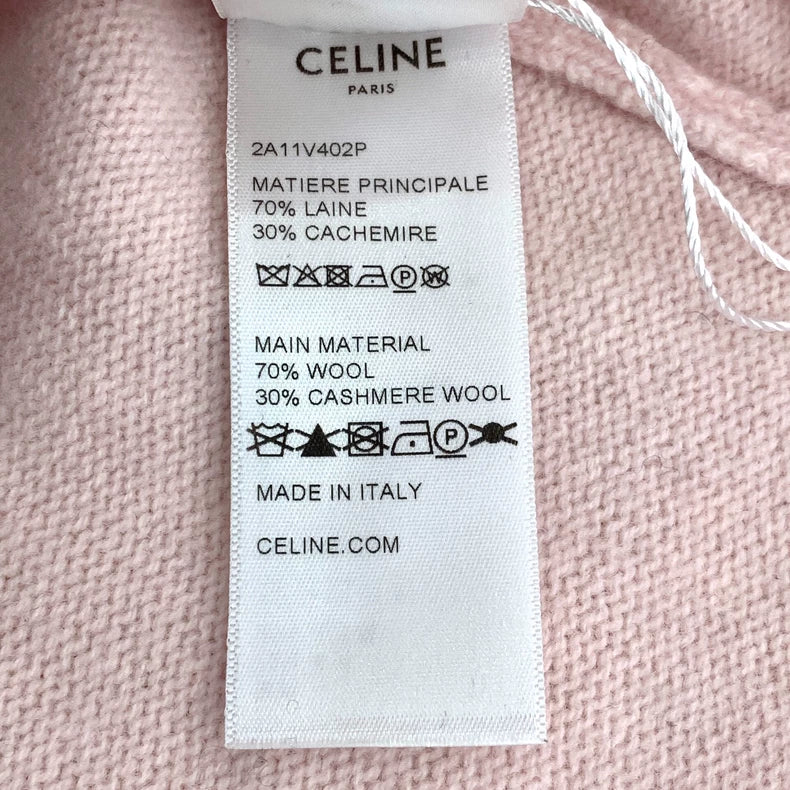 Celine Pink Logo Print Wool Long Sleeve Sweatshirt