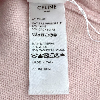 Celine Pink Logo Print Wool Long Sleeve Sweatshirt