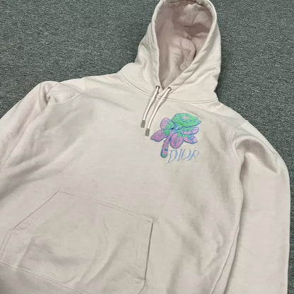 Pink Hooded Sweatshirt with Embroidery