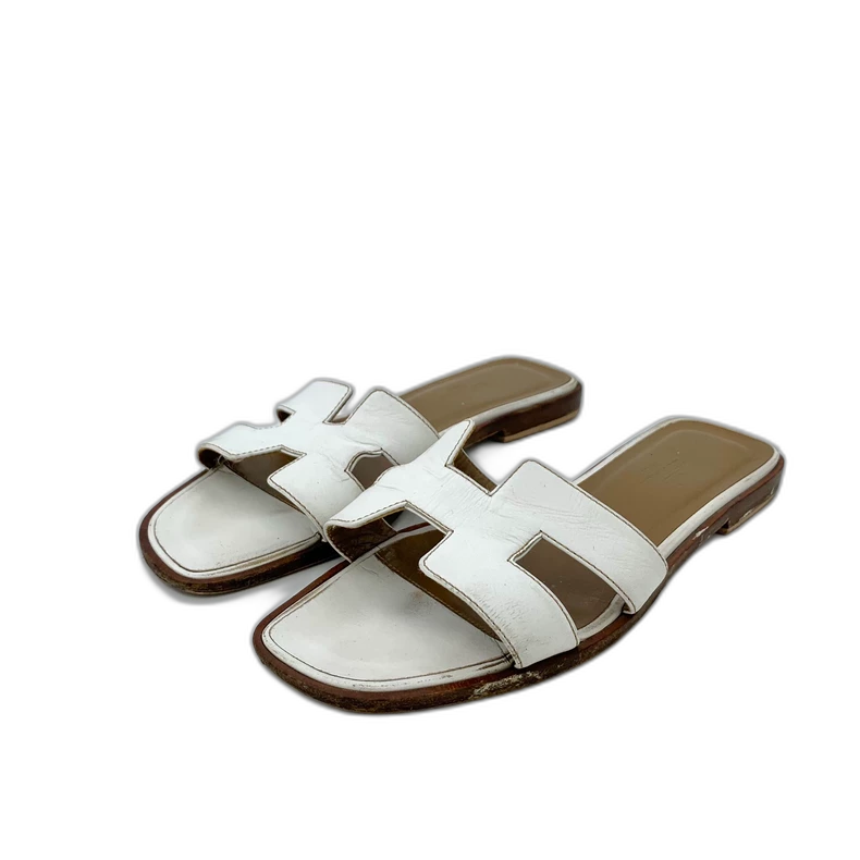 White Hermes Flat Casual Slide Sandals