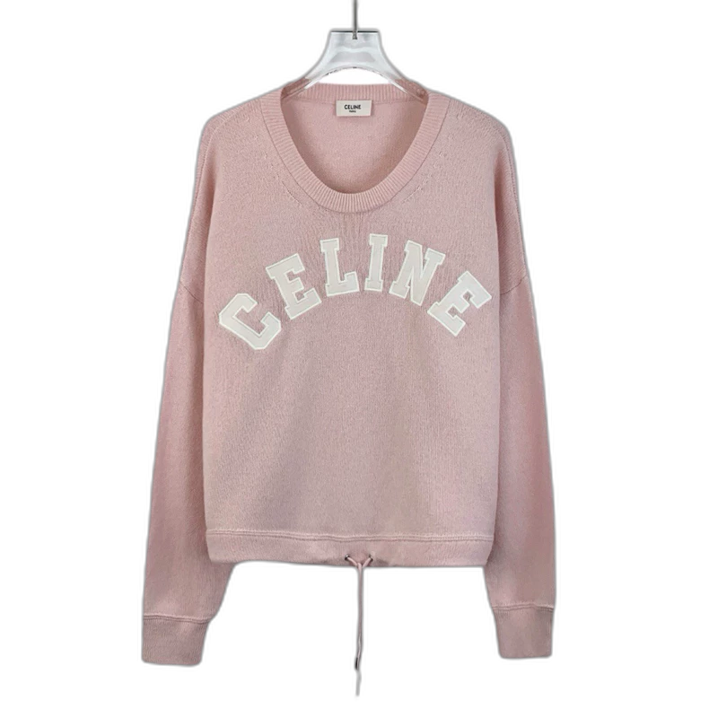Celine Pink Logo Embroidered Long Sleeve Sweatshirt