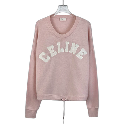 Celine Pink Logo Embroidered Long Sleeve Sweatshirt