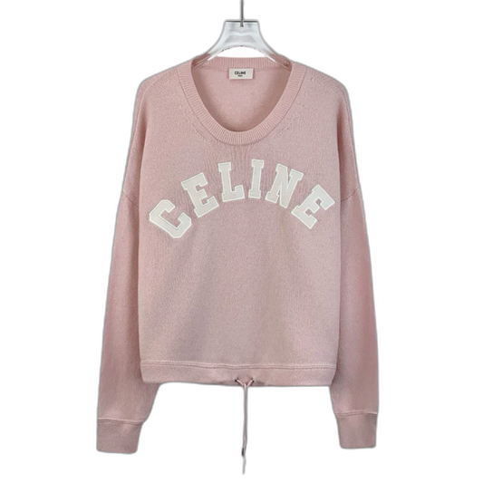 Celine Pink Logo Embroidered Long Sleeve Sweatshirt