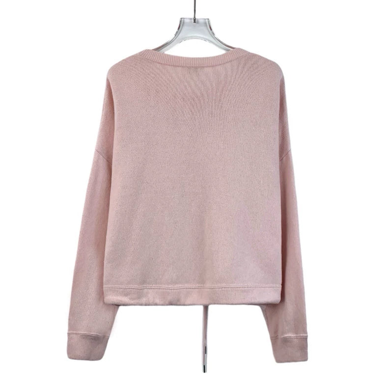 Celine Pink Logo Embroidered Long Sleeve Sweatshirt