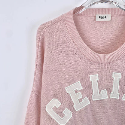 Celine Pink Logo Embroidered Long Sleeve Sweatshirt