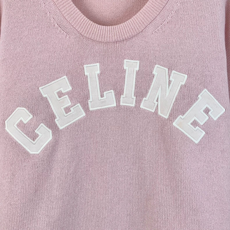 Celine Pink Logo Embroidered Long Sleeve Sweatshirt