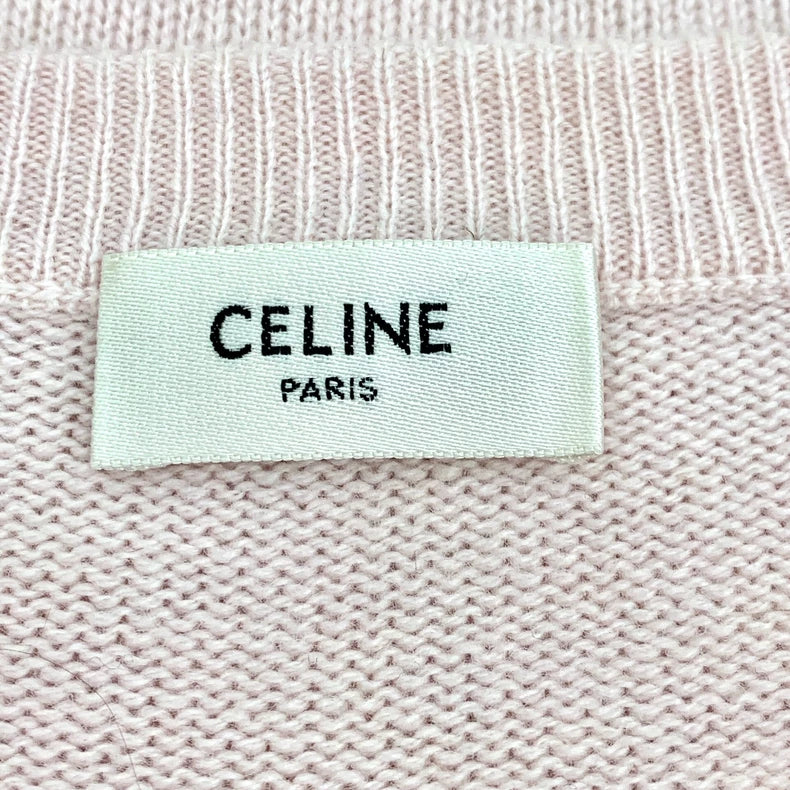 Celine Pink Logo Embroidered Long Sleeve Sweatshirt