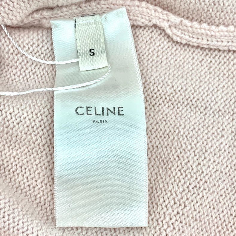 Celine Pink Logo Embroidered Long Sleeve Sweatshirt