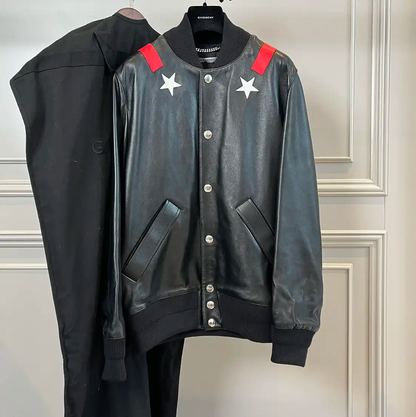 Givenchy Men’s Black Leather Star Print Jacket 0089