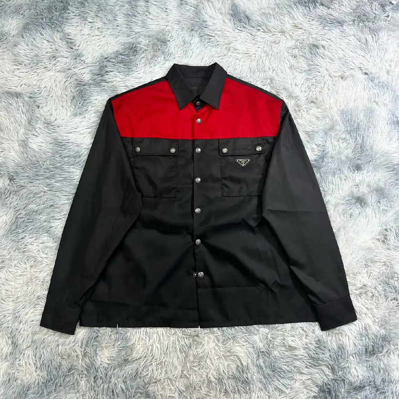 Prada Black and Red Long Sleeve Button-Up Shirt