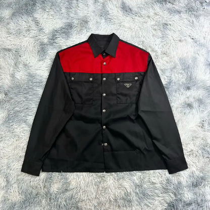 Prada Black and Red Long Sleeve Button-Up Shirt
