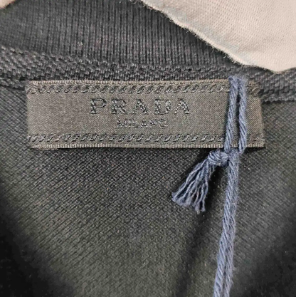 Prada Men's Black Polo Shirt with Blue Accents