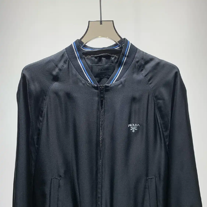 Prada Black Men's Jacket with Blue Stripes