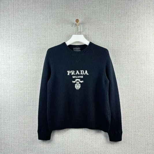 Prada Black Wool Logo Knit Sweater for Men