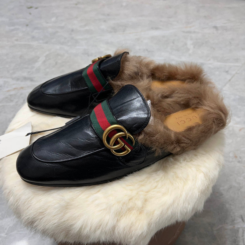 Gucci Princetown Black Fur Mules for Men 0079