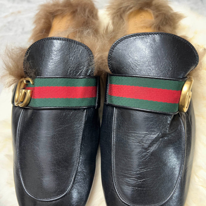 Gucci Princetown Black Fur Slide Sandals for Men 0079