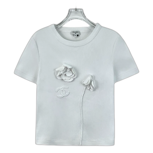 Chanel White Camellia Cotton T-Shirt