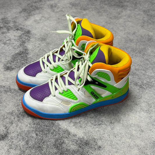 Gucci High-Top Basketball Sneakers in White and Multi 0079