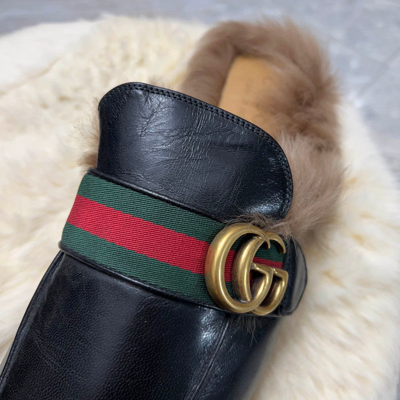 Gucci Princetown Black Fur Slide Slippers for Men 0079