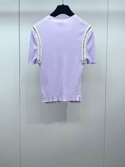 Chanel Purple Knit Short Sleeve Top