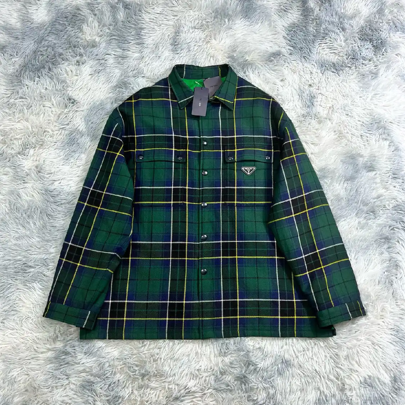 Prada Green Plaid Overshirt for Men