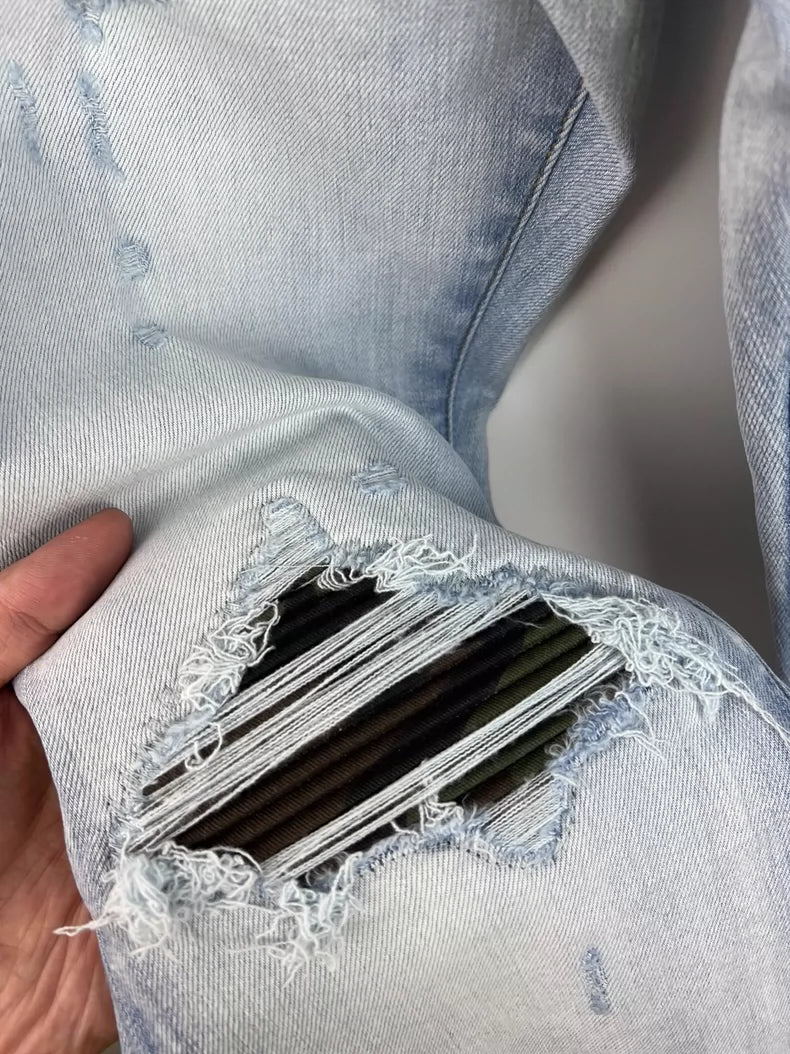 Amiri Camouflage Distressed Denim Jeans