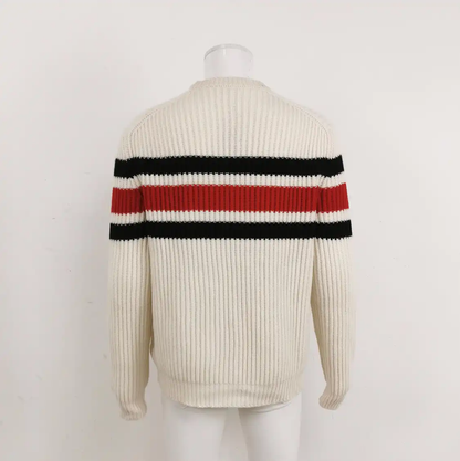 Prada Embroidered Logo Beige Wool Sweater