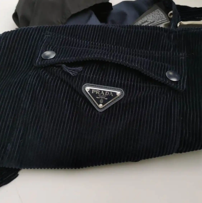 Prada Black Embroidered Logo Men's Casual Pants