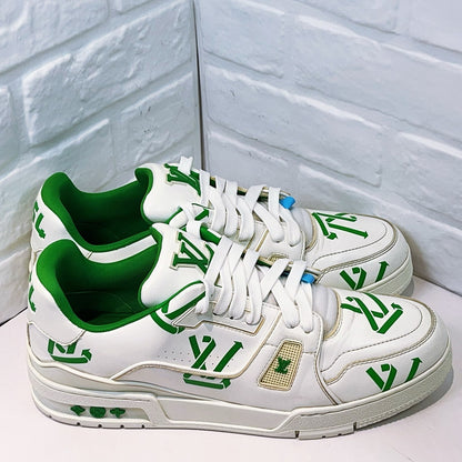 Louis Vuitton Green White Trainer Low-Top Sneakers 0079