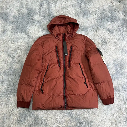 Stone Island XL Burgundy Cotton Puffer Jacket 0089