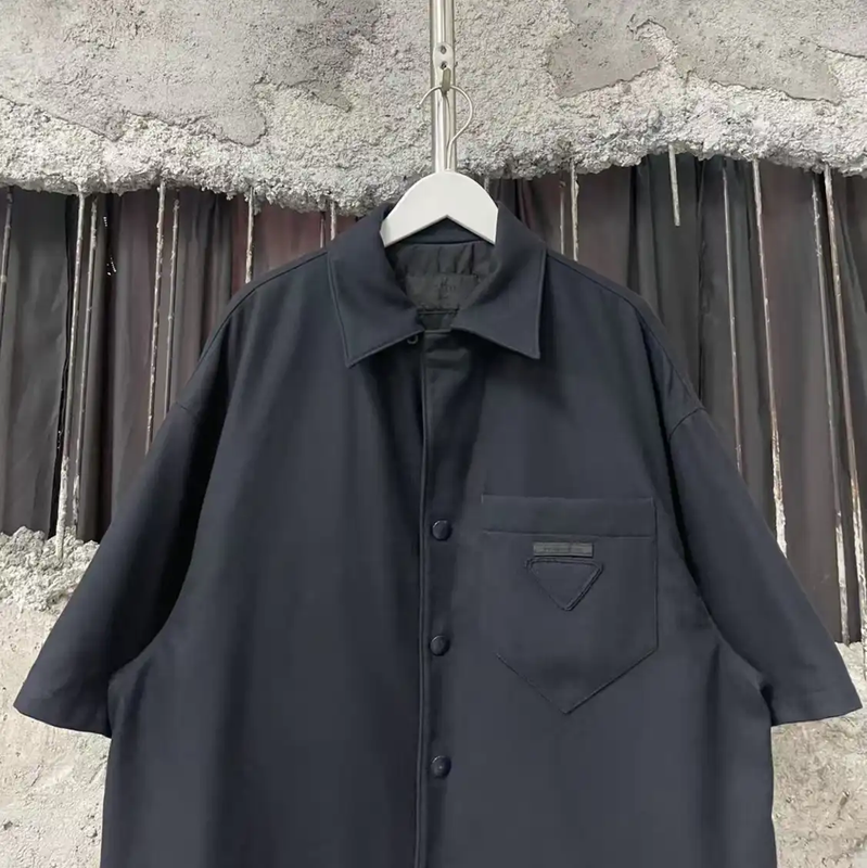Prada Black Wool Logo Short Sleeve Shirt