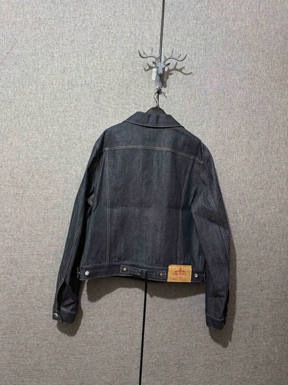 Prada Black Gray Cotton Logo Embroidered Jacket