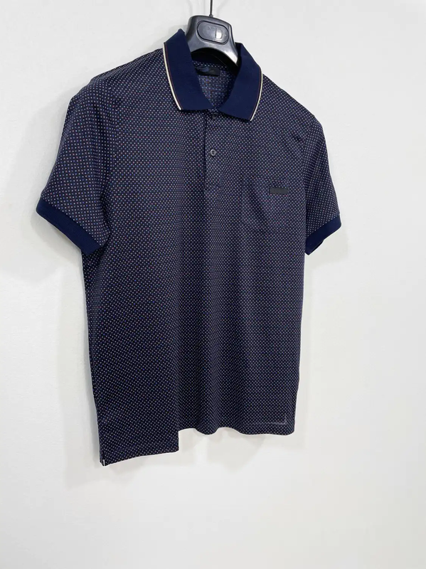 Prada Men's Navy Cotton Dot Polo Shirt