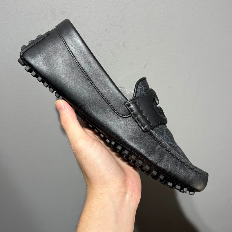 Gucci Black Leather Interlocking Loafers for Men 0079