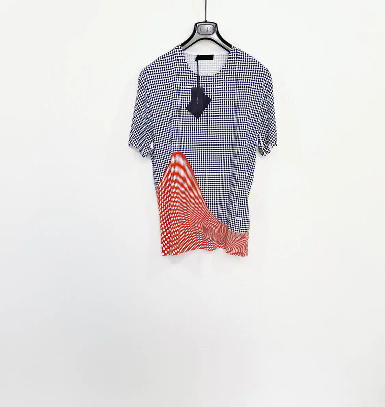 Prada Men's Cotton Check T-Shirt in Navy