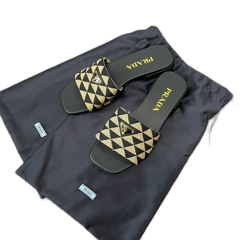 Prada Triangle Logo Flat Sandals