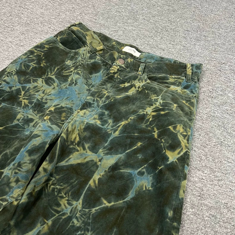 Celine Camouflage Tie-Dye Corduroy Pants