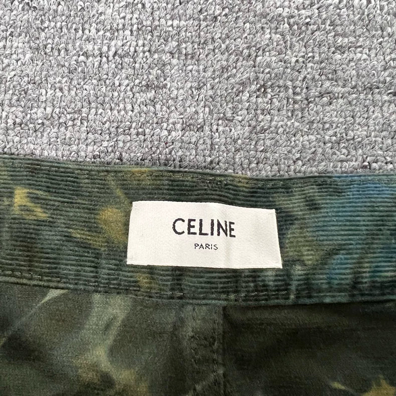 Celine Camouflage Tie-Dye Corduroy Pants