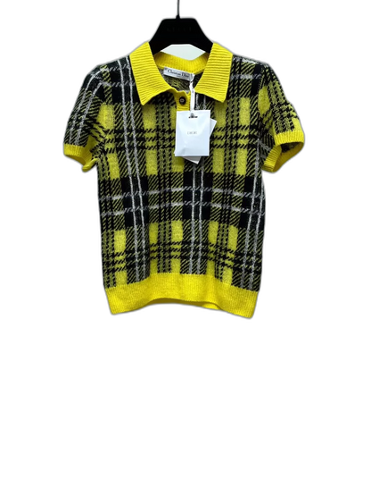 Dior Short Sleeve Knit Sweater with Plaid Pattern