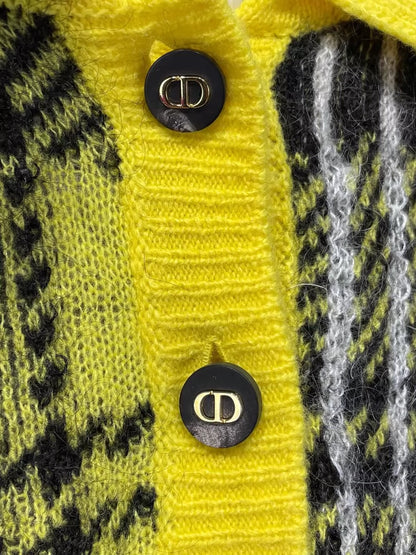 Dior Short Sleeve Knit Sweater with Plaid Pattern