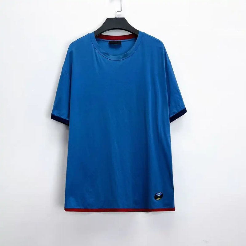 Prada Blue Cotton Logo Short Sleeve T-Shirt
