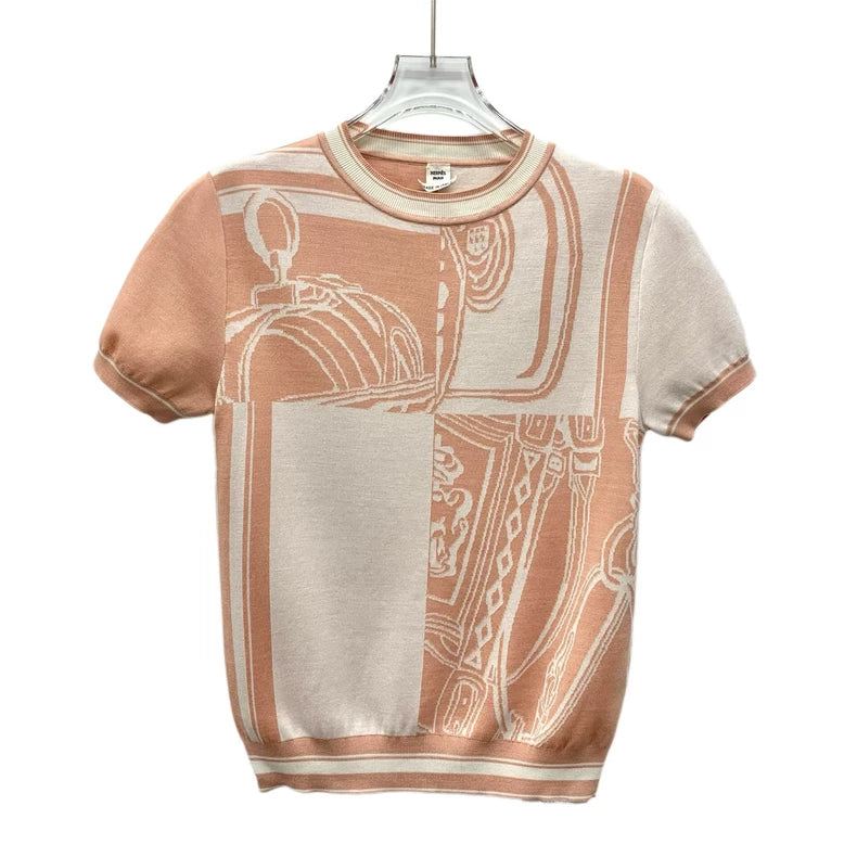 Hermes Colorblock Logo Print Silk T-Shirt-yf