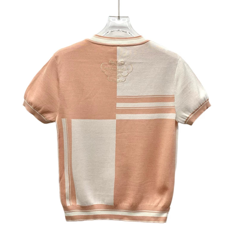 Hermes Colorblock Logo Print Silk T-Shirt-yf