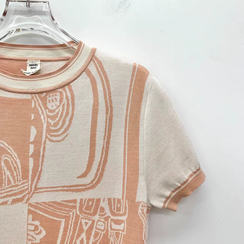 Hermes Colorblock Logo Print Silk T-Shirt-yf
