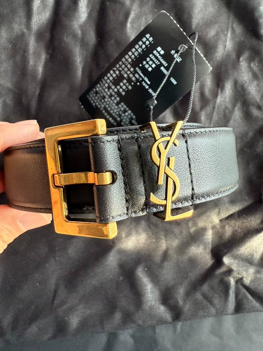 Saint Laurent Gold Buckle Leather Belt