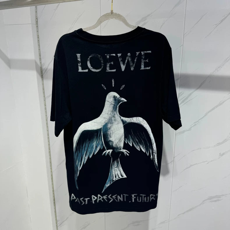 LOEWE Black Dove Print Short-Sleeve Top